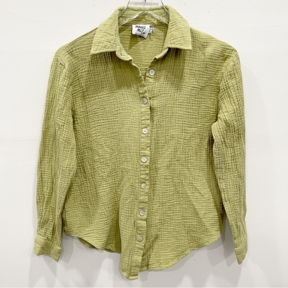 Princess Polly Mahalia Button Down Shirt Green Gauze Cotton Size 0